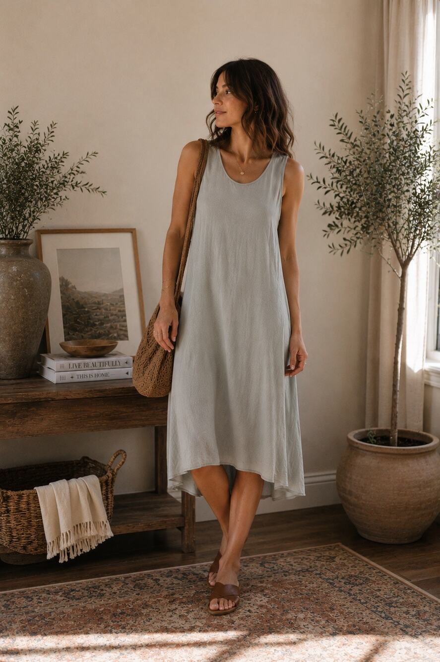 Ann Demeulemeester Baby Blue Tank Back Scoop Midi Dress Size IT 42 US 10 M/L
